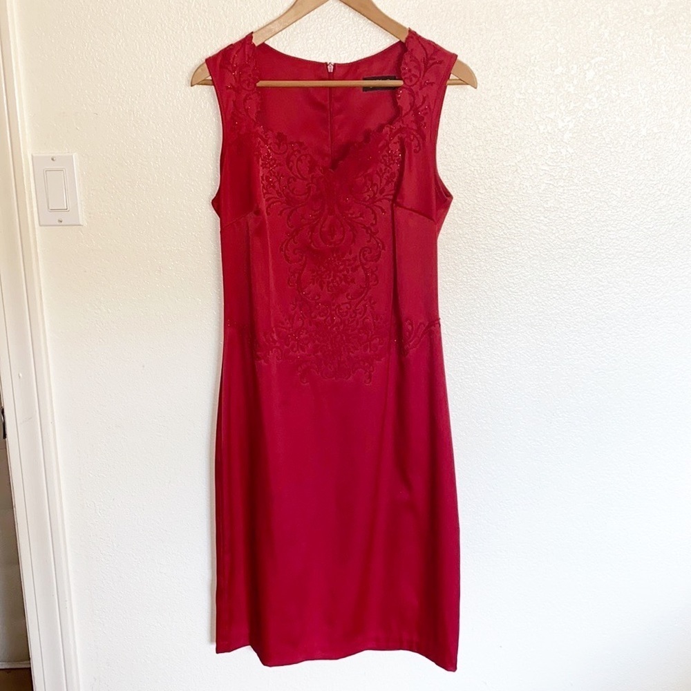 CDC Red Floral Midi Tank Sweetheart Neck Dress - Picture 1 of 9